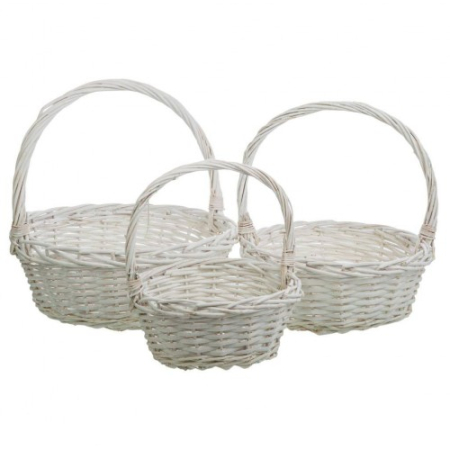 cesta de mimbre redonda blanca varios tamaños