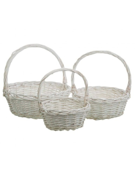 cesta de mimbre redonda blanca varios tamaños