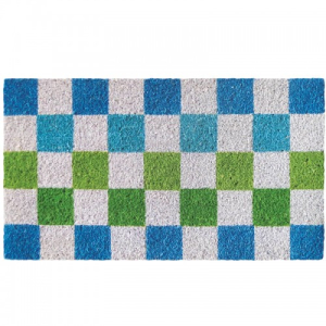 felpudo fibra de coco mosaico cuadros azul-verde-beige