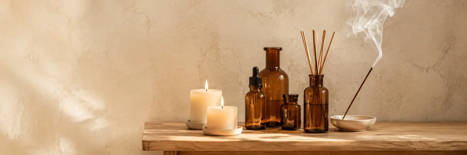 Incienso, vela y mikado para crear un ambiente cálido en el hogar