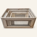 Cesta almacenaje madera con rejilla metálica rectangular clara
