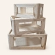 Cesta almacenaje madera con rejilla metálica rectangular clara