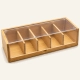 Caja organizadora de infusiones rectangular de bambú con cinco compartimentos y tapa transparente de metacrilato