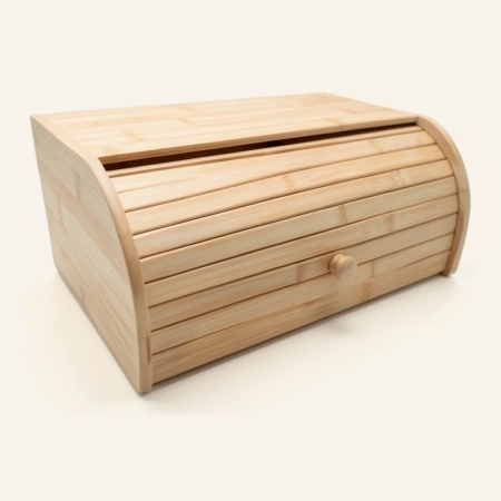 Panera bambú con tapa rectangular de tono natural y tirador circular