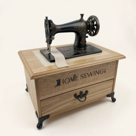 Costurero de madera con adornos y dimensiones de 24x17x23 cm
