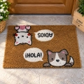 Felpudo Hola Adios Perro rectangular con diseño de animales y bocadillos de texto