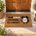 Felpudo Que horas son rectangular de fibra de coco con dibujo de reloj
