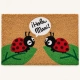 Felpudo Hola Mari de fibra de coco con diseño de mariquitas
