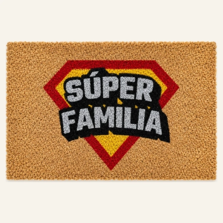 Felpudo Super Familia de fibra de coco con diseño rectangular y base de goma