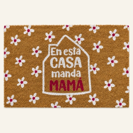 Felpudo En esta casa rectangular de fibra de coco con flores y base de goma