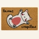 Felpudo rectangular Felpudo Hazme cosquillas de fibra de coco marrón con la ilustración de un gato blanco y rosa boca arriba