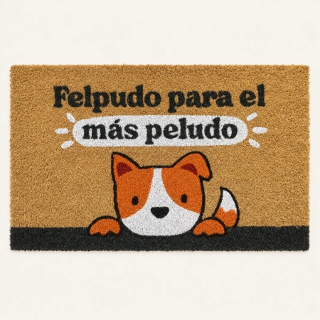 Felpudo rectangular con fibra de coco y diseño ilustrado de perro