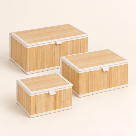Caja con tapa de bambú rectangular con forro de tela