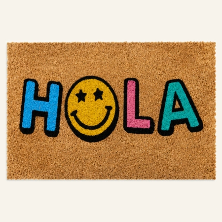 Felpudo HOLA colores con diseño multicolor