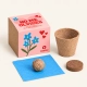 Kit de cultivo con caja rosa, maceta marrón, pastilla de sustrato y bomba de semillas